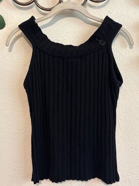 Y2K Black Ribbed Button-Shoulder Tank Top✨